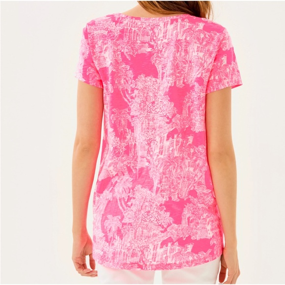 Lilly Pulitzer Etta V-Neck Top-Roxie Pink PB Anniversary Toile-NWT - Picture 4 of 11